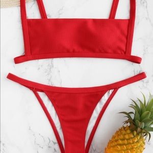 Red Ribbed Bikini
